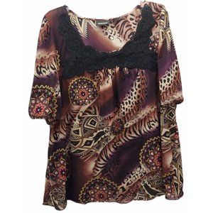 Avenue Women's 22/24 Sheer Maroon Blouse-H1